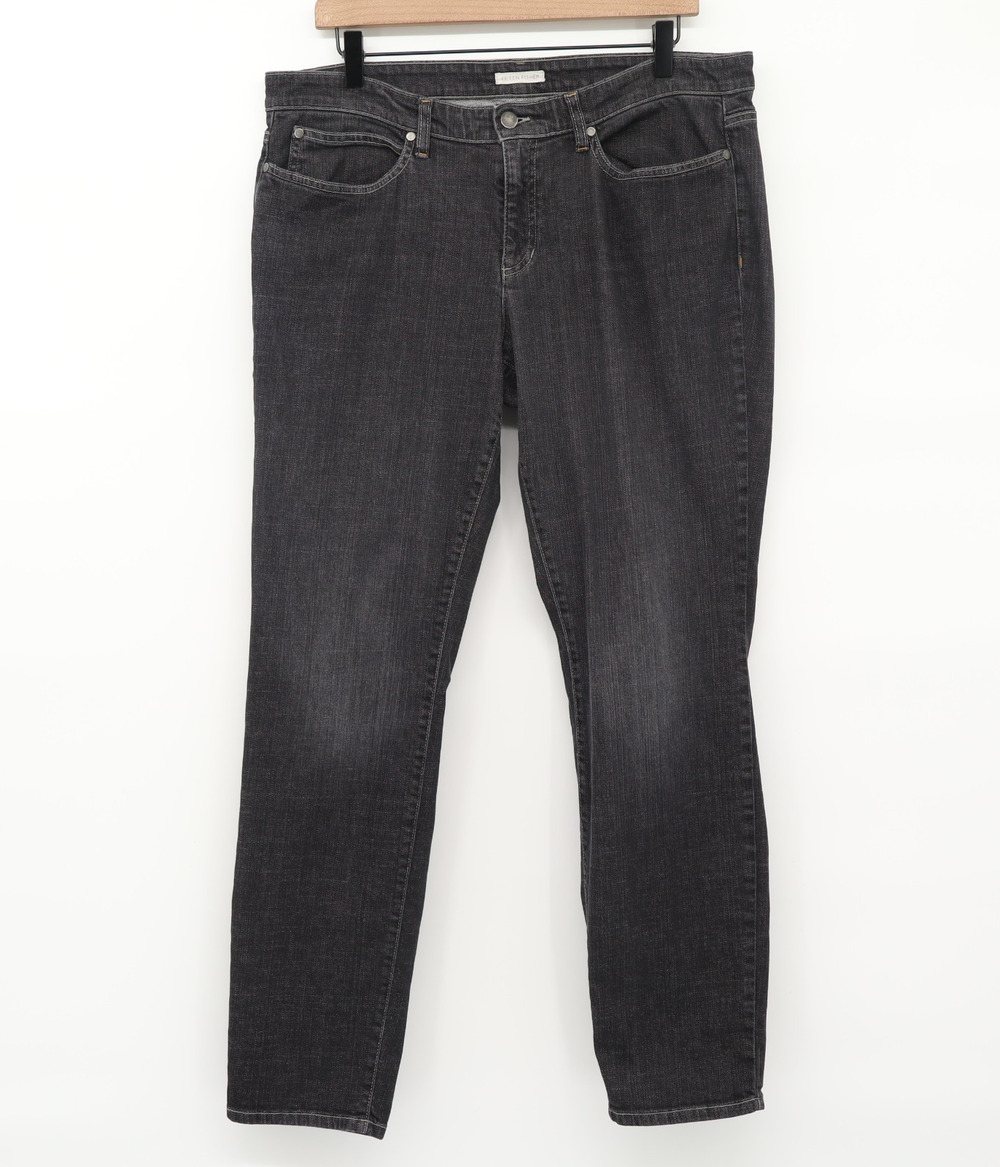 Eileen Fisher 14x31 Mid Rise Straight Leg 5 Pocket Black Wash Jeans Eco Friendly